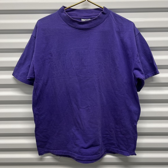 Oneita Mens T-Shirt Large Cotton Purple Kentucky Embossed Vintage Single Stitch — photo 2